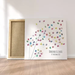 Personalisierte Hochzeitsgästebuch Leinwand – Wedding Tree Fingerabdruck mit Herzen & Namen – Geschenk Brautpaar 50x50 c
