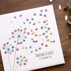 Personalisierte Hochzeitsgästebuch Leinwand – Wedding Tree Fingerabdruck mit Herzen & Namen – Geschenk Brautpaar 50x50 c