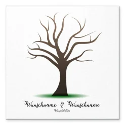 Personalisierte Hochzeitsleinwand Gästebuch – Fingerabdruck Baum mit Namen – Besondere Hochzeitsdeko & Geschenk 50x50 cm