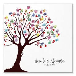 Personalisierte Hochzeitsgästebuch Leinwand 50x50 cm – Wedding Tree Fingerabdruck mit Herzen & Namen als Geschenk