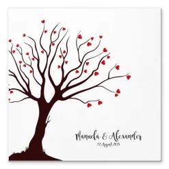 Personalisierte Hochzeitsgästebuch Leinwand 50x50 cm – Wedding Tree Fingerabdruck mit Herzen & Namen als Geschenk