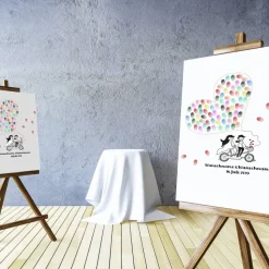 Personalisierte Hochzeitsgästebuch Leinwand – Wedding Tree Fingerabdruck mit Herzen & Namen – Geschenk Brautpaar 50x50 c