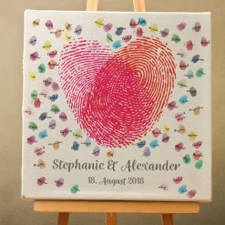 Personalisierte Hochzeitsgästebuch Leinwand – Wedding Tree Fingerabdruck mit Herzen & Namen – Geschenk Brautpaar 50x50 c