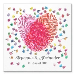 Personalisierte Hochzeitsgästebuch Leinwand – Wedding Tree Fingerabdruck mit Herzen & Namen – Geschenk Brautpaar 50x50 c