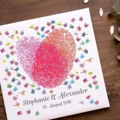 Personalisierte Hochzeitsgästebuch Leinwand – Wedding Tree Fingerabdruck mit Herzen & Namen – Geschenk Brautpaar 50x50 c