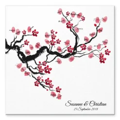 Personalisierte Hochzeitsgästebuch Leinwand – Wedding Tree Fingerabdruck mit Herzen & Namen – Geschenk Brautpaar 50x50 c