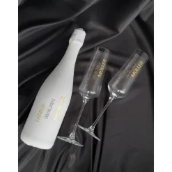 Personalisierte Hochzeitsgläser und Samtüberzug oder bemalte Champagnerflasche | Geschenk für Brautparty und Gäste