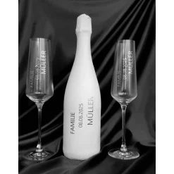 Personalisierte Hochzeitsgläser und Samtüberzug oder bemalte Champagnerflasche | Geschenk für Brautparty und Gäste
