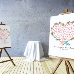 Personalisierte Hochzeitsgästebuch Leinwand – Wedding Tree Fingerabdruck mit Herzen & Namen – Geschenk Brautpaar 50x50 c