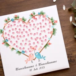 Personalisierte Hochzeitsgästebuch Leinwand – Wedding Tree Fingerabdruck mit Herzen & Namen – Geschenk Brautpaar 50x50 c
