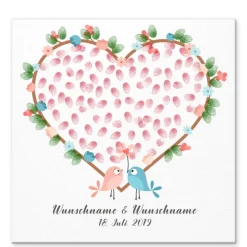 Personalisierte Hochzeitsgästebuch Leinwand – Wedding Tree Fingerabdruck mit Herzen & Namen – Geschenk Brautpaar 50x50 c