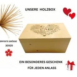 Personalisierte Holzbox mit  Lieblingssprüchen und einer Widmung eignen sich hervorragend für verschiedene Anlässe