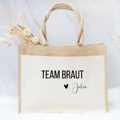 Personalisierte Jute-Tasche zur Hochzeit & JGA – für Braut, Trauzeugin & Co.
