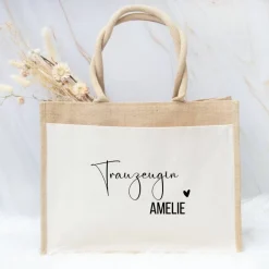 Personalisierte Jute-Tasche zur Hochzeit & JGA – für Braut, Trauzeugin & Co.