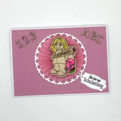 Personalisierte Karte zum Schulanfang – Handgemachte Einschulungskarte mit Namen für Mädchen, Schult&uum