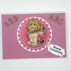 Personalisierte Karte zum Schulanfang – Handgemachte Einschulungskarte mit Namen für Mädchen, Schult&uum