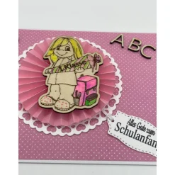 Personalisierte Karte zum Schulanfang – Handgemachte Einschulungskarte mit Namen für Mädchen, Schult&uum