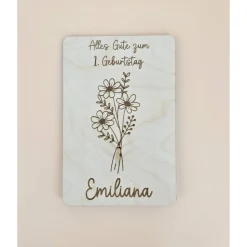 Personalisierte Karte zum Geburtstag Happy Birthday Alles Gute Holzkarte Geldgeschenk Geburtstagskarte-Wunschzahl+Blumen