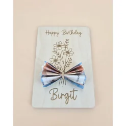 Personalisierte Karte zum Geburtstag Happy Birthday Alles Gute Holzkarte Geldgeschenk Geburtstagskarte-Wunschzahl+Blumen