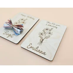 Personalisierte Karte zum Geburtstag Happy Birthday Alles Gute Holzkarte Geldgeschenk Geburtstagskarte-Wunschzahl+Blumen