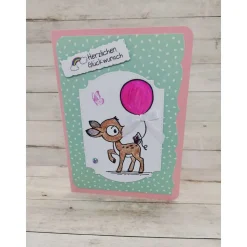 Personalisierte Kindergeburtstagskarte mit Rehkitz oder Teddybär – Handgefertigte Glückwunschkarte mit Name und Alter