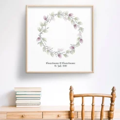 Personalisierte Leinwand 50x50 cm als Hochzeitsgästebuch – Fingerabdruck Kranz – Tolle Erinnerung an die Hochzeit