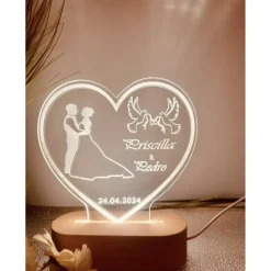 Personalisierte Liebeslampe in Herzform Brautpaar ,Hochzeitsgeschenk,Tauben