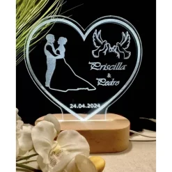 Personalisierte Liebeslampe in Herzform Brautpaar ,Hochzeitsgeschenk,Tauben