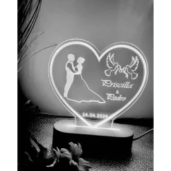 Personalisierte Liebeslampe in Herzform Brautpaar ,Hochzeitsgeschenk,Tauben