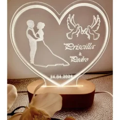 Personalisierte Liebeslampe in Herzform Brautpaar ,Hochzeitsgeschenk,Tauben