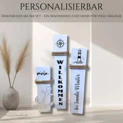 Personalisierte maritime Deko aus Holz – 3er Set Poller mit Wunschtext, Geschenkidee