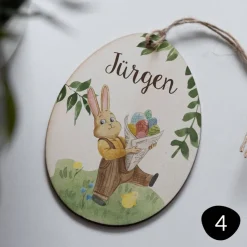 Personalisierte Osteranhänger *Easter Rabbit 2* mit Namen aus Holz / Holzeier als Osterdeko oder Geschenkanhänger
