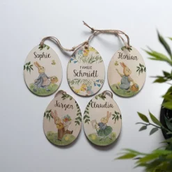 Personalisierte Osteranhänger *Easter Rabbit 2* mit Namen aus Holz / Holzeier als Osterdeko oder Geschenkanhänger