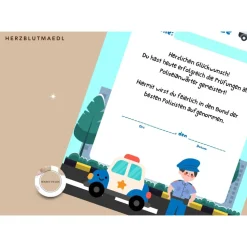Personalisierte Polizei-Urkunde für Kinder für Verbrecherjagd & Schatzsuche am Kindergeburtstag als digitaler Download P