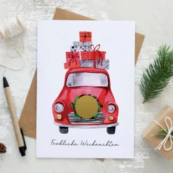 Personalisierte Rubbelkarte *Weihnachtsauto* / Gutschein als Weihnachtsgeschenk, optional mit Umschlag