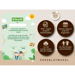 Personalisierte Schatzsuche Urkunde für Kindergeburtstag | Selbstausdruck | Digitale Datei | DIN A4 | Mitgebse