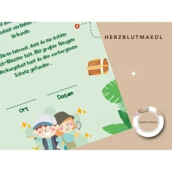 Personalisierte Schatzsuche Urkunde für Kindergeburtstag | Selbstausdruck | Digitale Datei | DIN A4 | Mitgebse