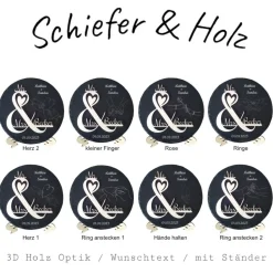 Personalisierte Schiefertafel mit 3D-Holzgravur – Perfekt als Geschenk für Hochzeit, Verlobung, Hochzeitstag