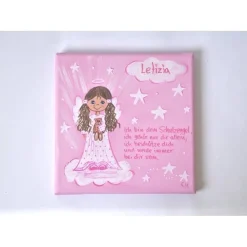 Personalisierte Schutzengelbild Mädchen – Handgemalt, einzigartiges Taufgeschenk & Geburtstagsgeschenk mit Spruch