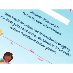 Personalisierte Schwimmunterricht-Urkunde | Seepferdchen Abzeichen | Geburtstag im Schwimmbad Vorlage