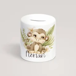 Personalisierte Spardose *Safari Tiere - Affe* aus Keramik mit Name / Geschenk für Kinder zur Einschulung