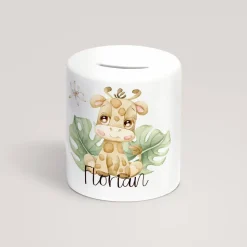 Personalisierte Spardose *Safari Tiere - Giraffe* aus Keramik mit Name / Geschenk für Kinder zur Einschulung