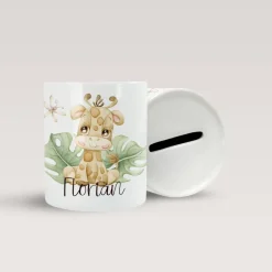 Personalisierte Spardose *Safari Tiere - Giraffe* aus Keramik mit Name / Geschenk für Kinder zur Einschulung