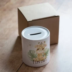 Personalisierte Spardose *Safari Tiere - Giraffe* aus Keramik mit Name / Geschenk für Kinder zur Einschulung