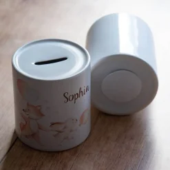 Personalisierte Spardose *Fuchs & Hase* aus Keramik mit Name für Kinder / Geschenk zur Einschulung, Geburt und Taufe
