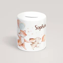 Personalisierte Spardose *Fuchs & Hase* aus Keramik mit Name für Kinder / Geschenk zur Einschulung, Geburt und Taufe