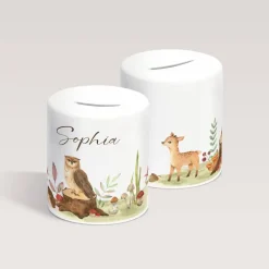Personalisierte Spardose *Waldtiere* aus Keramik mit Name für Kinder / Geschenk für Einschulung, Geburt und Taufe