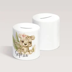 Personalisierte Spardose *Safari Tiere - Gepard* aus Keramik mit Name / Geschenk für Kinder zur Einschulung