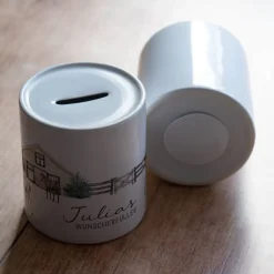 Personalisierte Spardose *Pferdehof* aus Keramik mit Name für Kinder / Geschenk für Einschulung, Geburt und Taufe