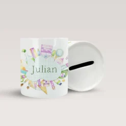 Personalisierte Spardose *Schulanfang* aus Keramik mit Name für Kinder / Geschenk zur Einschulung und zum Geburtstag